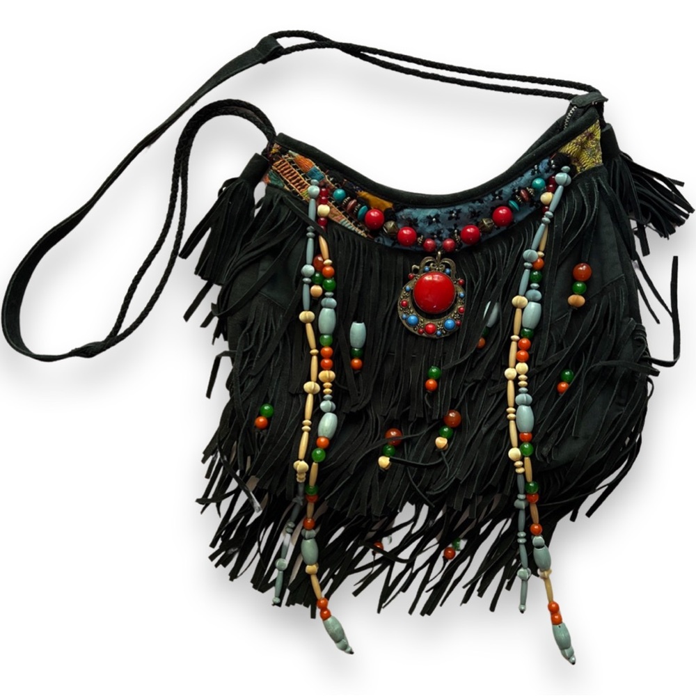 Bohemian Fringe Shoulder Bag - Black
